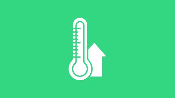 Icono de medición del termómetro de meteorología blanca aislado sobre fondo verde. Equipo de termómetro que muestra clima caliente o frío. Animación gráfica de vídeo 4K — Vídeos de Stock