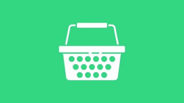 Beyaz alışveriş sepeti simgesi yeşil arka planda izole edildi. İnternetten satın alma konsepti. Servis tabelası. Alışveriş arabası sembolü. 4K Video hareketli grafik canlandırması