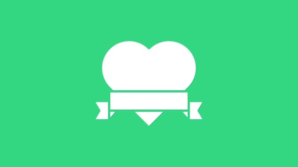 White Heart and ribbon icon isolated on green background. Romantic symbol linked, join, passion and wedding. Valentine day symbol. 4K Video motion graphic animation — Stock Video