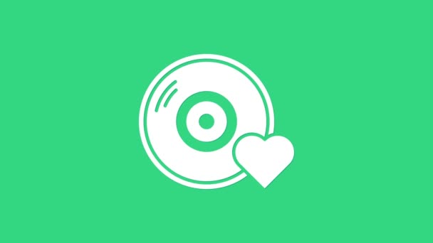 White Romantic music icon isolated on green background. Valentines day. 4K Video motion graphic animation — Stock Video