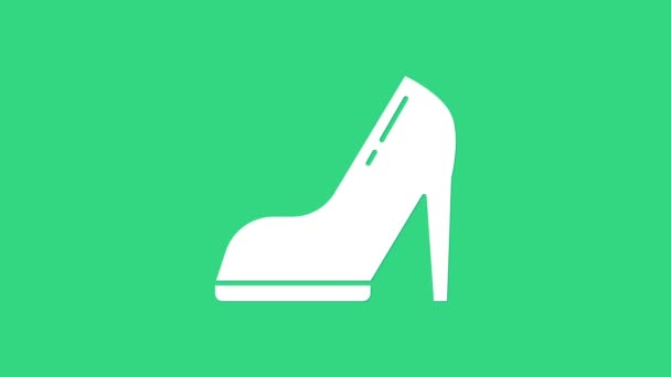 Witte Vrouw schoen met hoge hiel pictogram geïsoleerd op groene achtergrond. 4K Video motion grafische animatie — Stockvideo