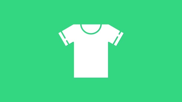 白色T恤图标孤立在绿色背景。4K视频运动图形动画 — 图库视频影像