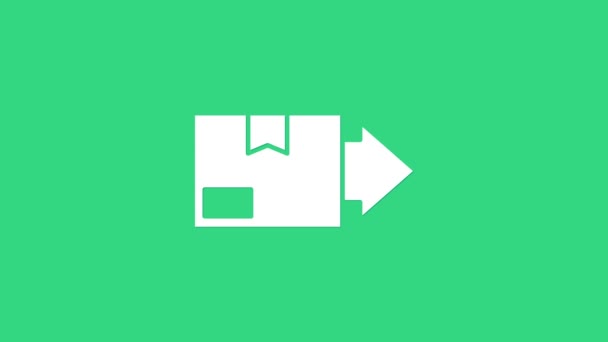 Białe kartonowe pudełko kartonowe ikona izolowana na zielonym tle. Pudełko, paczka, znak paczki. Dostawa i pakowanie. 4K Animacja graficzna ruchu wideo — Wideo stockowe
