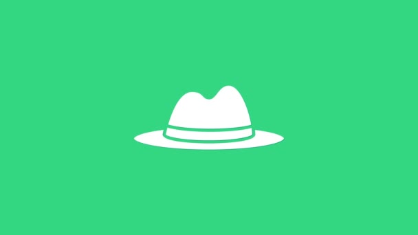 Sombrero Hombre Blanco con icono de cinta aislado sobre fondo verde. Animación gráfica de vídeo 4K — Vídeos de Stock