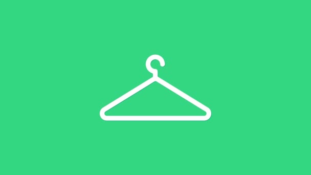 Witte Hanger garderobe pictogram geïsoleerd op groene achtergrond. Cloakroom icoon. Kleding service symbool. Wasserij hangerbord. 4K Video motion grafische animatie — Stockvideo