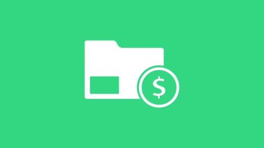 Yeşil zemin üzerinde para dolar sembolü olan beyaz zarf. Maaş zammı, maaş bordrosu, tazminat geliri. 4K Video hareketli grafik canlandırması