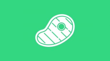 Yeşil arka planda beyaz biftek ikonu var. 4K Video hareketli grafik canlandırması