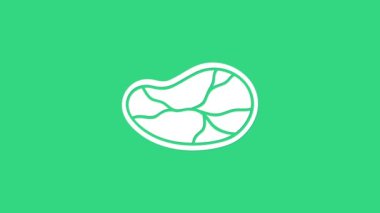 Yeşil arka planda beyaz biftek ikonu var. 4K Video hareketli grafik canlandırması