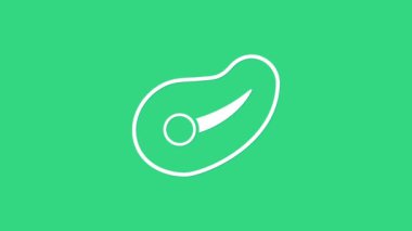 Yeşil arka planda beyaz biftek ikonu var. 4K Video hareketli grafik canlandırması