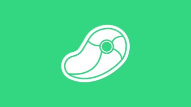 Yeşil arka planda beyaz biftek ikonu var. 4K Video hareketli grafik canlandırması