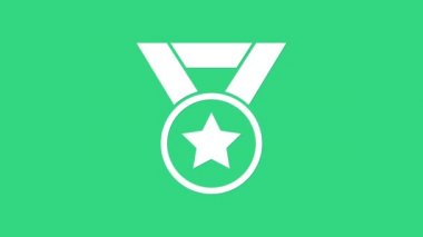 Yeşil arkaplanda beyaz madalya ikonu izole edildi. Kazanan sembol. 4K Video hareketli grafik canlandırması