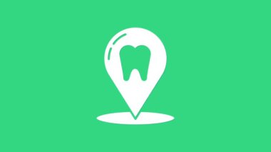 Beyaz Diş Kliniği konumu ikonu yeşil arka planda izole edildi. 4K Video hareketli grafik canlandırması