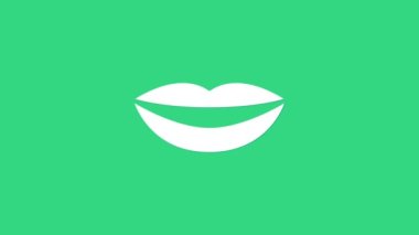Yeşil arkaplanda beyaz gülümseyen dudak ikonu. Gülümse. 4K Video hareketli grafik canlandırması