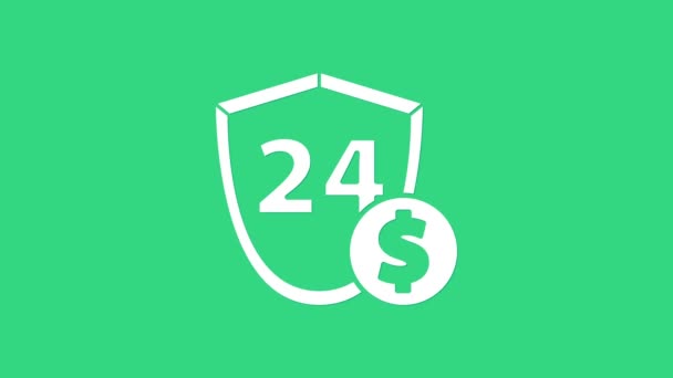 White Shield met dollarsymbool pictogram geïsoleerd op groene achtergrond. Beveiligingsschild bescherming. Het concept van geldzekerheid. 4K Video motion grafische animatie — Stockvideo