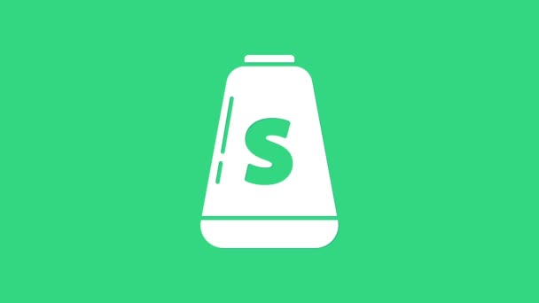 Biała ikona soli na zielonym tle. Przyprawy do gotowania. 4K Animacja graficzna ruchu wideo — Wideo stockowe