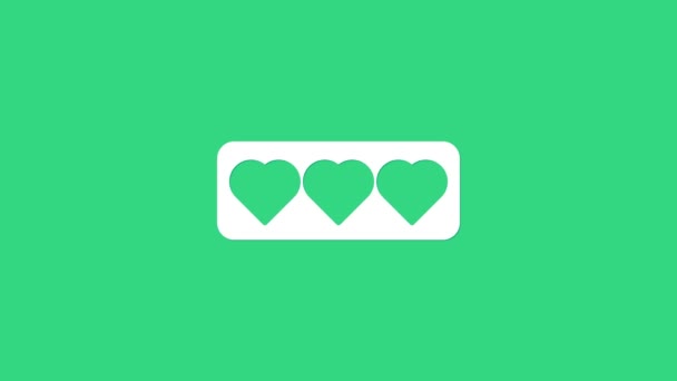 White Like and heart icon isolated on green background. Counter Notification Icon. Follower Insta. 4K Video motion graphic animation — Stock Video