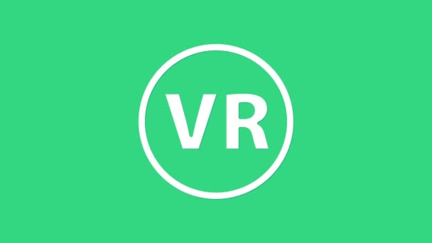 白色虚拟现实眼镜图标隔离在绿色背景。立体3D vr面具。4K视频运动图形动画 — 图库视频影像