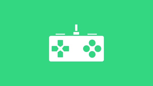 Bílá ikona Gamepadu izolovaná na zeleném pozadí. Herní ovladač. Grafická animace pohybu videa 4K — Stock video