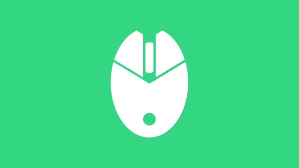 Icona di gioco del mouse bianco isolato su sfondo verde. Ottica con simbolo della ruota. Animazione grafica 4K Video motion — Video Stock