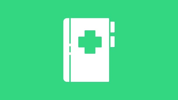 Vit Urklipp med tandkort eller patientjournaler ikon isolerad på grön bakgrund. Tandförsäkring. Tandläkarrapport. 4K Video motion grafisk animation — Stockvideo
