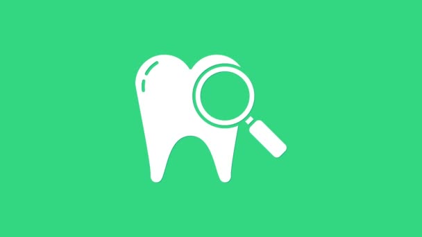 White Dental Suchsymbol isoliert auf grünem Hintergrund. Zahnsymbol für Zahnklinik oder Zahnarztpraxis. 4K Video Motion Grafik Animation
