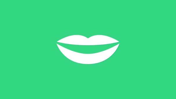 Icona labbra bianche sorridenti isolata su sfondo verde. Simbolo del sorriso. Animazione grafica 4K Video motion — Video Stock