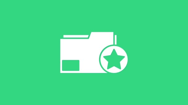 Carpeta Documento Blanco con icono de estrella aislado sobre fondo verde. Documento mejor, favorito, símbolo de calificación. Animación gráfica de vídeo 4K — Vídeo de stock