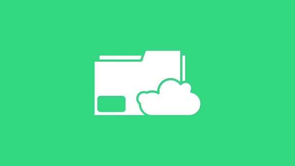 Λευκό εικονίδιο φακέλου κειμένου αποθήκευσης Cloud απομονωμένο σε πράσινο φόντο. 4K Γραφική κίνηση κίνησης βίντεο — Αρχείο Βίντεο