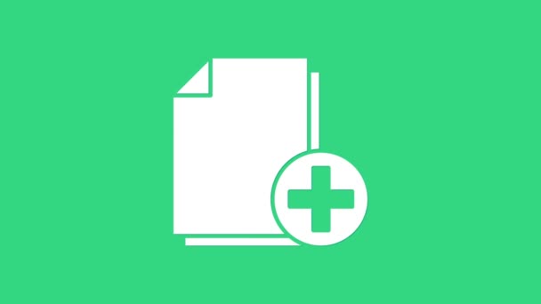 Blanco Añadir nuevo icono de archivo aislado en el fondo verde. Copia el icono del documento. Animación gráfica de vídeo 4K — Vídeo de stock