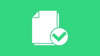 Yeşil arkaplanda beyaz belge ve işaretleme simgesi izole edildi. Kontrol listesi simgesi. İş konsepti. 4K Video hareketli grafik canlandırması