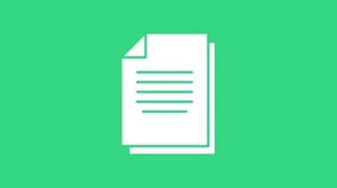 Yeşil arkaplanda beyaz belge simgesi izole edildi. Dosya simgesi. Kontrol listesi simgesi. İş konsepti. 4K Video hareketli grafik canlandırması