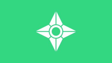 Beyaz Japon ninja shuriken simgesi yeşil arkaplanda izole edildi. 4K Video hareketli grafik canlandırması
