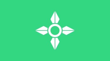 Beyaz Japon ninja shuriken simgesi yeşil arkaplanda izole edildi. 4K Video hareketli grafik canlandırması