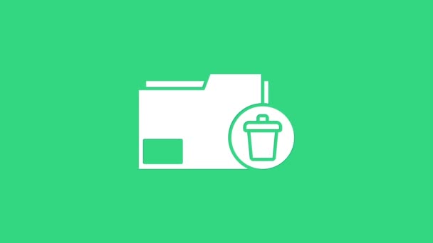 White Delete folder icon isolated on green background. Delete or error folder. Close computer information folder. 4K Video motion graphic animation — Stock Video