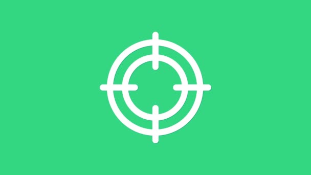 Fehér Target sport ikon elszigetelt zöld háttérrel. Tiszta célpont számokkal lőtávolságba vagy lőtávolságba. 4K Videó mozgás grafikus animáció — Stock videók