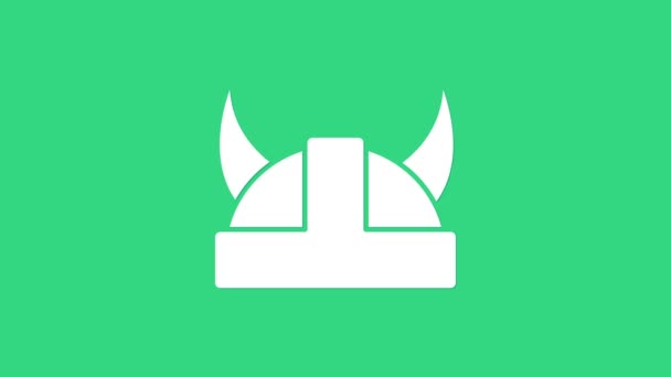 White Viking in horned helmet icon isolated on green background. 4K Video motion graphic animation — Stock Video