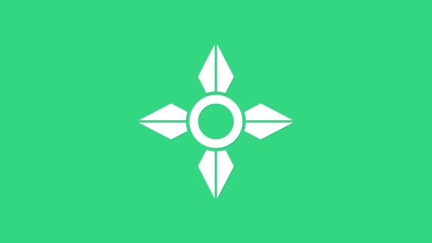 Ícone branco japonês ninja shuriken isolado em fundo verde. Animação gráfica em movimento de vídeo 4K — Vídeo de Stock