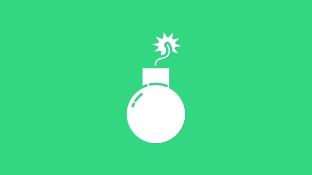 Bomba blanca lista para explotar icono aislado sobre fondo verde. Animación gráfica de vídeo 4K — Vídeo de stock