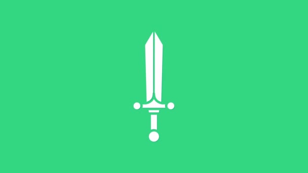 Witte middeleeuwse zwaard pictogram geïsoleerd op groene achtergrond. 4K Video motion grafische animatie — Stockvideo