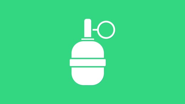 White Hand grenade icon isolated on green background. Bomb explosion. 4K Video motion graphic animation — Stock Video