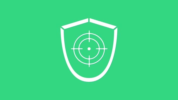 Fehér Target sport ikon elszigetelt zöld háttérrel. Tiszta célpont számokkal lőtávolságba vagy lőtávolságba. 4K Videó mozgás grafikus animáció — Stock videók