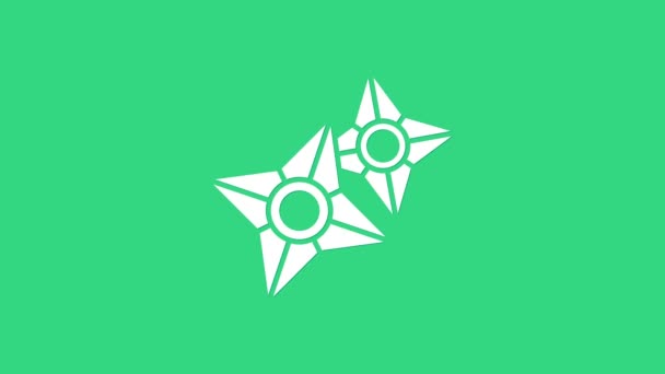 Biały japoński ninja shuriken ikona izolowane na zielonym tle. 4K Animacja graficzna ruchu wideo — Wideo stockowe
