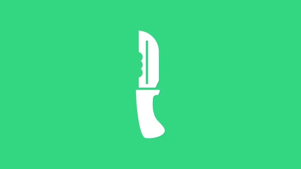 Ikona bílého vojenského nože izolovaná na zeleném pozadí. Grafická animace pohybu videa 4K — Stock video