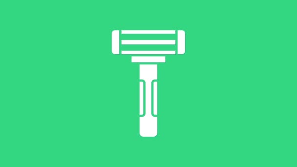 White Shaving razor icon isolated on green background. 4K Video motion graphic animation — Stock Video