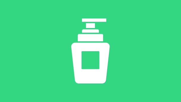 Weiße Flasche Shampoo-Symbol isoliert auf grünem Hintergrund. 4K Video Motion Grafik Animation — Stockvideo