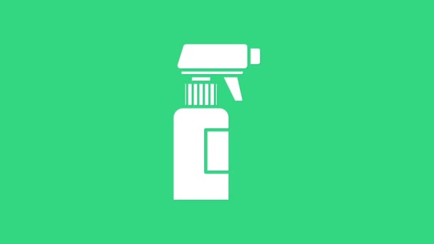 Λευκό Hairdresser πιστόλι σπρέι μπουκάλι με το νερό εικονίδιο απομονώνονται σε πράσινο φόντο. 4K Γραφική κίνηση κίνησης βίντεο — Αρχείο Βίντεο