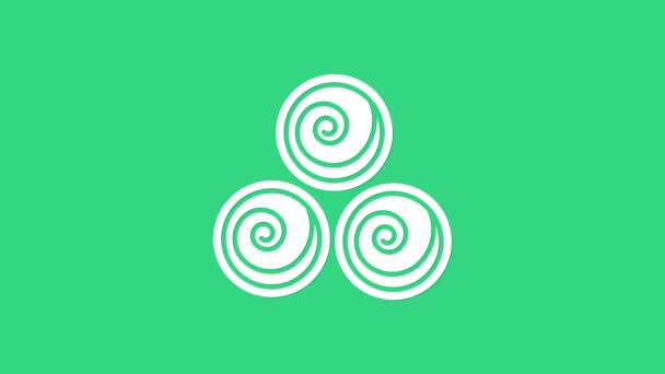 Toalla blanca rollos icono aislado sobre fondo verde. Animación gráfica de vídeo 4K — Vídeo de stock