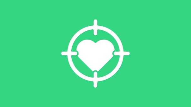 White Heart i centrum av pilar mål ikon isolerad på grön bakgrund. Alla hjärtans dag. 4K Video motion grafisk animation — Stockvideo