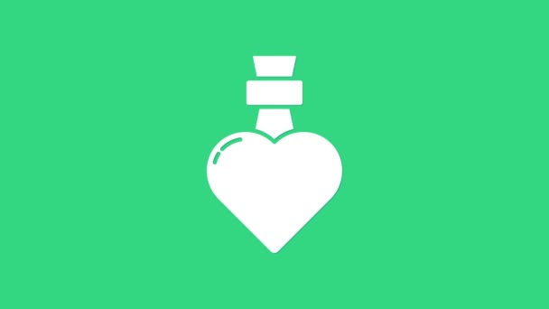 White Bottle with love potion icon isolated on green background. Valentines day symbol. 4K Video motion graphic animation — Stock Video