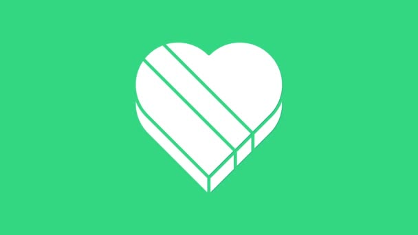 Witte Snoep in hartvormige doos pictogram geïsoleerd op groene achtergrond. Valentijnsdag. 4K Video motion grafische animatie — Stockvideo